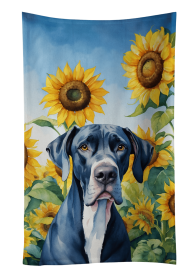 Great Dane 1 in Sunflowers Kitchen Towel