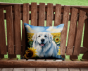 Great Pyrenees 6093 In Sunflowers Throw Pillow