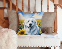 Great Pyrenees 6093 In Sunflowers Throw Pillow