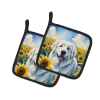 Great Pyrenees 6093 In Sunflowers Pair of Potholders