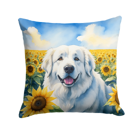 Great Pyrenees 6093 In Sunflowers Throw Pillow