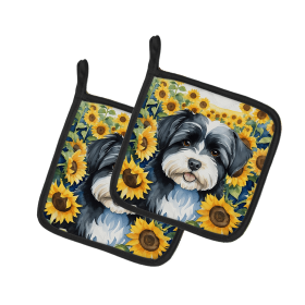 Havanese 6097 In Sunflowers Pair of Potholders