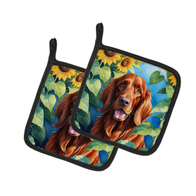 Irish Setter 6098 In Sunflowers Pair of Potholders