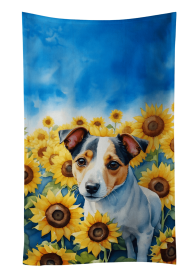Jack Russell Terrier in Sunflowers Kitchen Towel