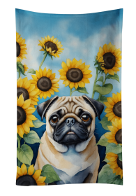 Pug 2 in Sunflowers Kitchen Towel