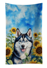 Siberian Husky 2 in Sunflowers Kitchen Towel