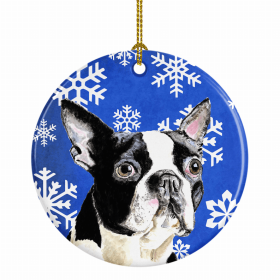 Boston Terrier Winter Snowflakes Ornament