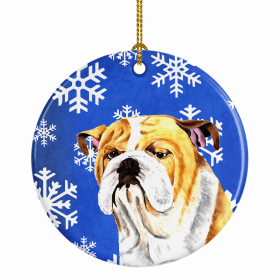 English Bulldog #2 Winter Snowflakes Ornament