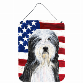 Bearded Collie USA American Flag Wall or Door Hanging Prints