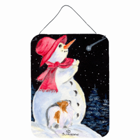 Papillon with Snowman Art Wall or Door Hanging Prints