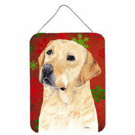 Labrador Retriever #3 Red and Green Snowflakes Holiday Christmas Design Wall or Door Hanging Prints
