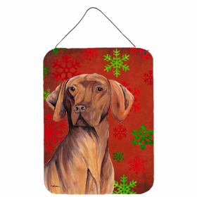 Vizsla #2 Red and Green Snowflakes Holiday Christmas Design Wall or Door Hanging Prints