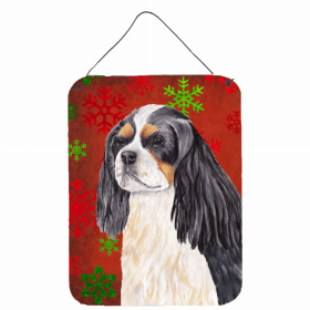 Cavalier King Charles Spaniel #2 Red and Green Snowflakes Holiday Christmas Design Wall or Door Hanging Prints