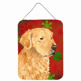 Golden Retriever Red and Green Snowflakes Holiday Christmas Design Wall or Door Hanging Prints