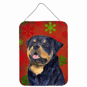Rottweiler Red and Green Snowflakes Holiday Christmas Design Wall or Door Hanging Prints