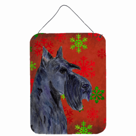Scottish Terrier #2 Red and Green Snowflakes Holiday Christmas Design Wall or Door Hanging Prints