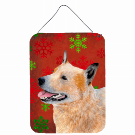 Australian Cattle Dog Red and Green Snowflakes Holiday Christmas Design Wall or Door Hanging Prints
