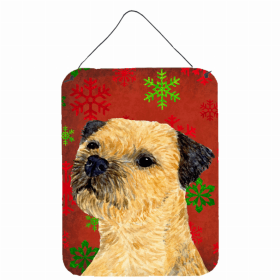 Border Terrier Red and Green Snowflakes Holiday Christmas Design Wall or Door Hanging Prints