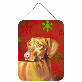 Vizsla Red and Green Snowflakes Holiday Christmas Design Wall or Door Hanging Prints