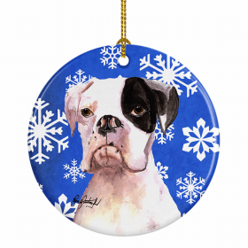 Boxer - Cooper - Winter Snowflakes Ornament