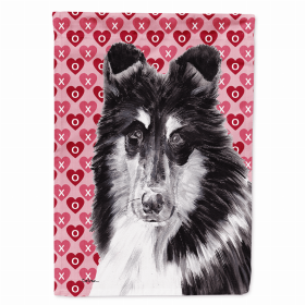 Collie #2 Hearts Love and Valentine's Day Portrait Garden Flag