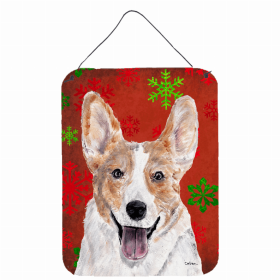 Corgi - Cardigan - Red and Green Snowflakes Holiday Christmas Design Wall or Door Hanging Prints