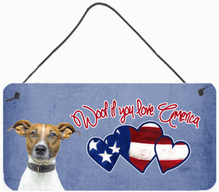 Jack Russell Terrier Woof If You Love America Artwork Wall or Door Hanging Prints