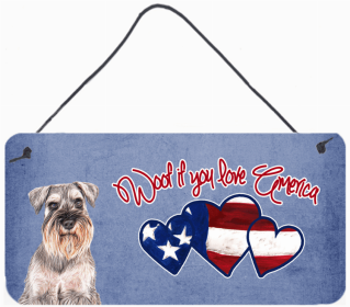 Schnauzer 2 Woof If You Love America Artwork Wall or Door Hanging Prints