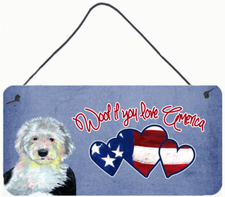 Od English Sheepdog Woof If You Love America Artwork Wall or Door Hanging Prints
