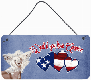 Chinese Crested 1 Woof If You Love America Artwork Wall or Door Hanging Prints