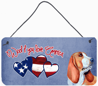 Basset Hound Woof If You Love America Artwork Wall or Door Hanging Prints