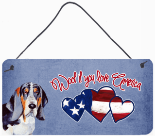 Basset Hound 4 Woof If You Love America Artwork Wall or Door Hanging Prints