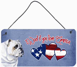 Bulldog 1 Woof If You Love America Artwork Wall or Door Hanging Prints