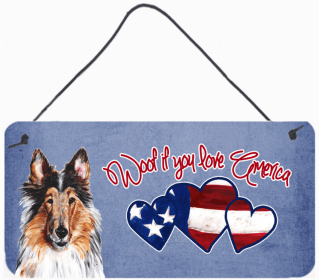 Collie 1 Woof If You Love America Artwork Wall or Door Hanging Prints