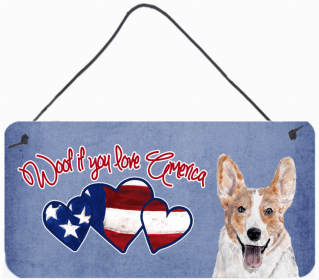 Corgi 2 Woof If You Love America Artwork Wall or Door Hanging Prints