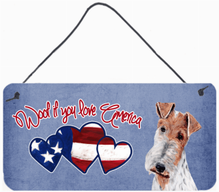 Wire Fox Terrier Woof If You Love America Wall or Door Hanging Prints