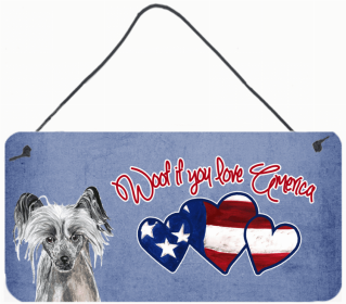 Chinese Crested 2 Woof If You Love America Artwork Wall or Door Hanging Prints