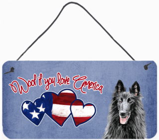 Belgian Sheepdog Woof If You Love America Artwork Wall or Door Hanging Prints