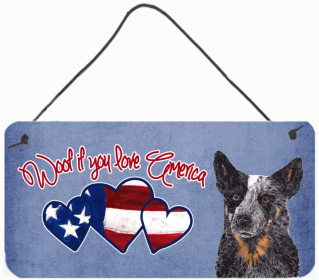 Australian Cattle Dog Woof If You Love America Artwork Wall or Door Hanging Prints