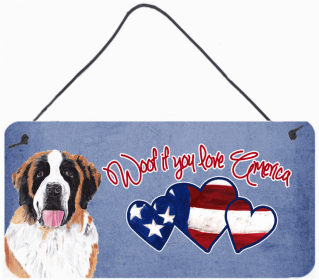 Saint Bernard Woof If You Love America Artwork Wall or Door Hanging Prints