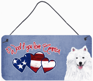 American Eskimo Woof If You Love America Artwork Wall or Door Hanging Prints