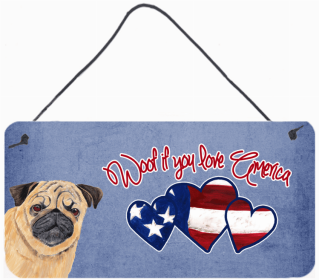 Pug 2 Woof If You Love America Artwork Wall or Door Hanging Prints