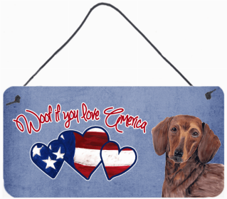 Dachshund 2 Woof If You Love America Artwork Wall or Door Hanging Prints