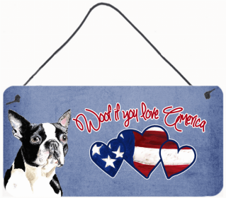 Boston Terrier Woof If You Love America Artwork Wall or Door Hanging Prints