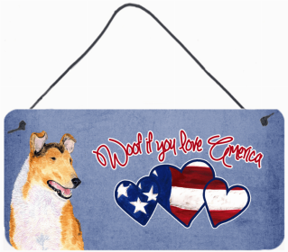 Collie - Smooth - Woof if you love America Art Wall or Door Hanging Prints
