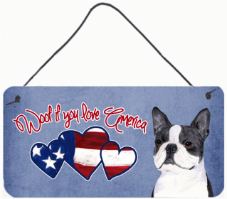 Boston Terrier Woof if you love America Art Wall or Door Hanging Prints
