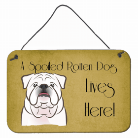 Bulldog - White - A Spoiled Rotten - Lives Here Design Wall or Door Hanging Prints