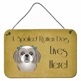 Shih Tzu - Silver - A Spoiled Rotten - Lives Here Design Wall or Door Hanging Prints