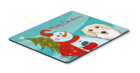 Dachshund - Longhair - Creme - Merry Christmas Tree with Snowman Mouse Pad