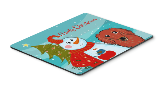 Dachshund - Longhair - Red - Merry Christmas Tree with Snowman Mouse Pad